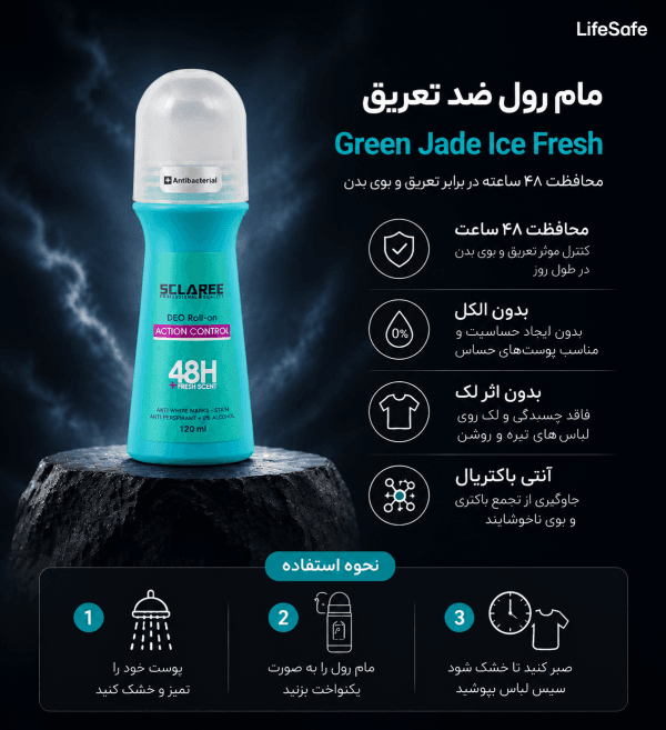 مام رول ضد تعریق اسکلاره مدل Green Jade Ice Fresh حجم 120 میلی‌لیتر با رایحه خنک و ماندگاری ۴۸ ساعته