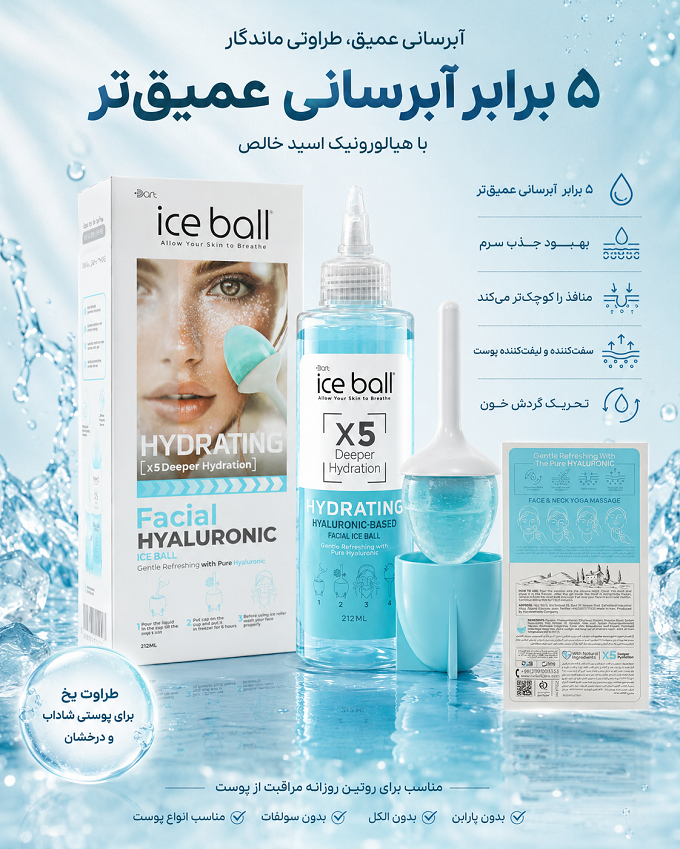 ژل آبرسان آیس بال هیالورونیک اسید در دکور تبلیغاتی